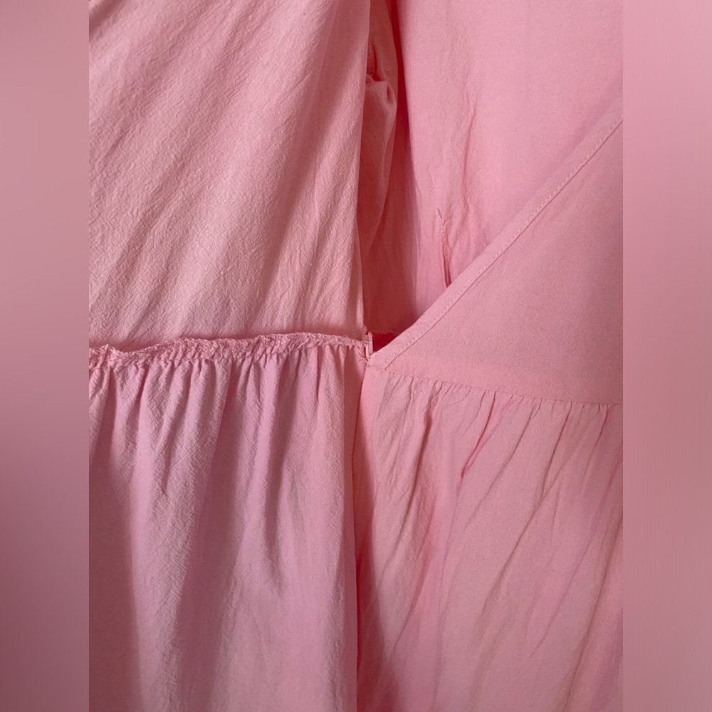 Pink puff sleeve tiered midi wrap dress - Picture 4 of 8